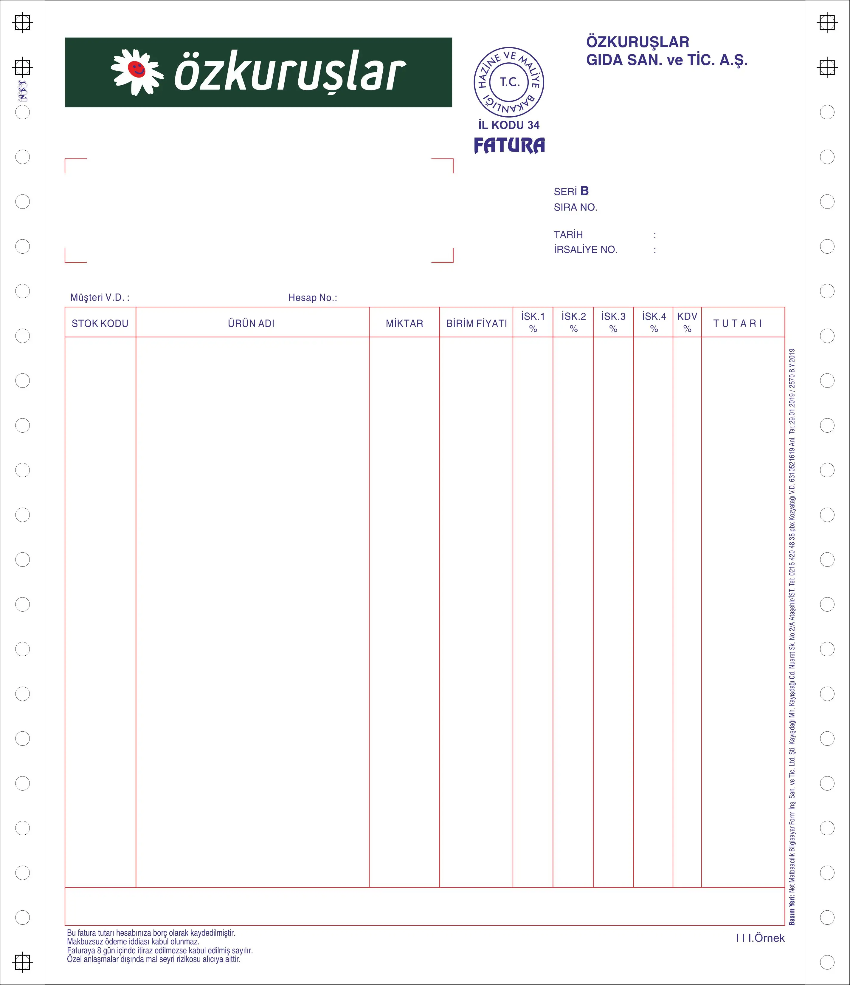 Fatura basım örneği