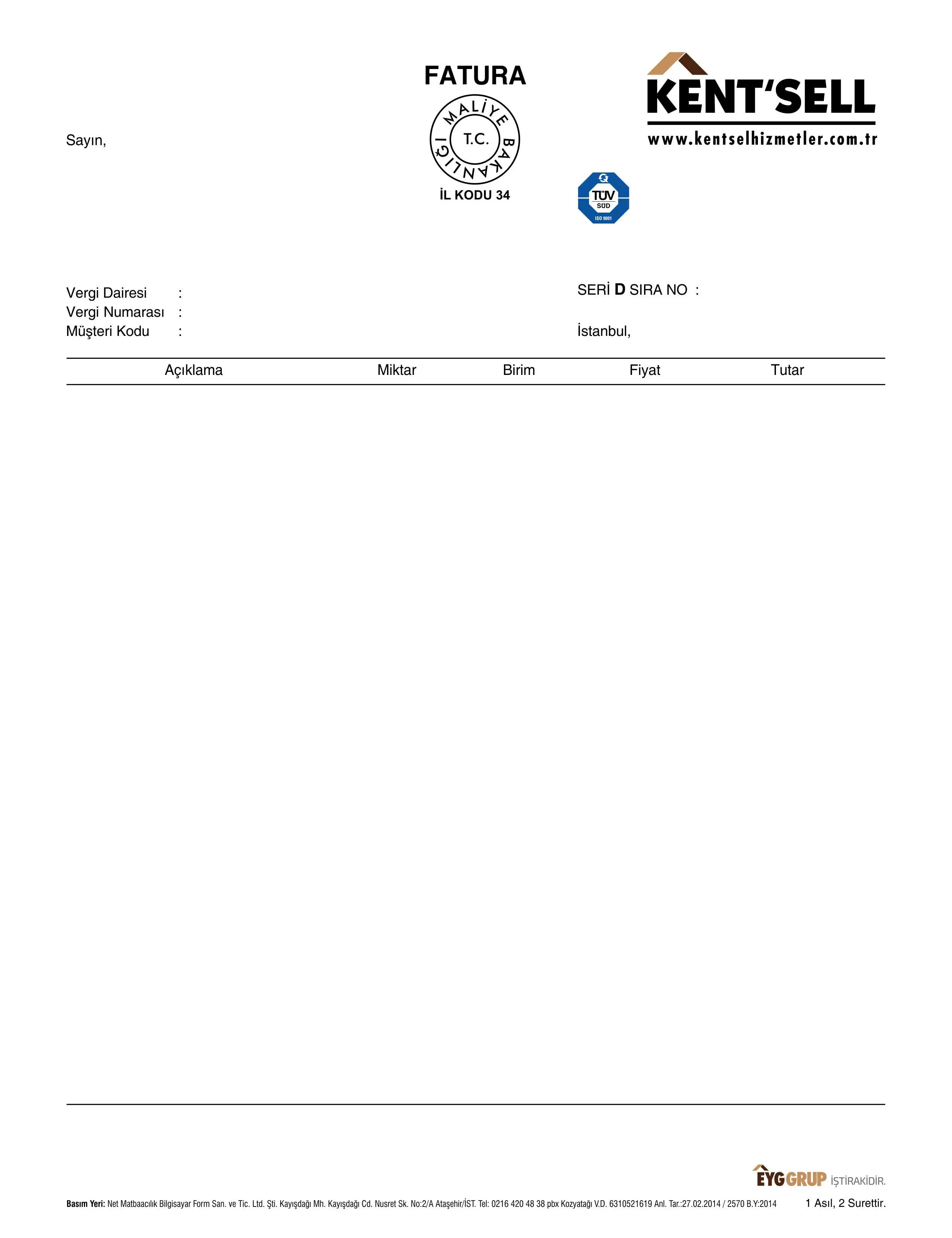 Fatura baskı detayı