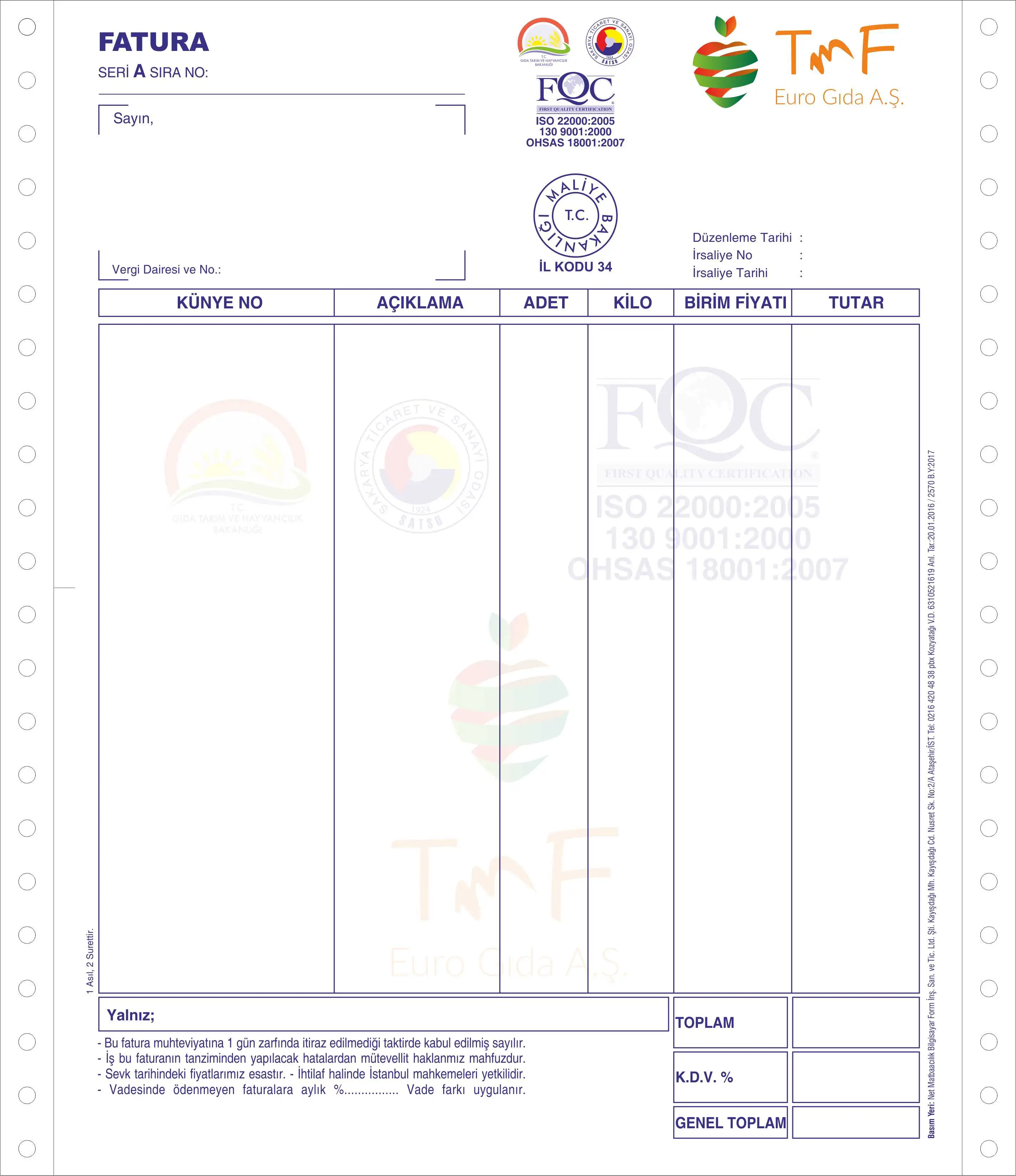 Kaliteli ofset fatura