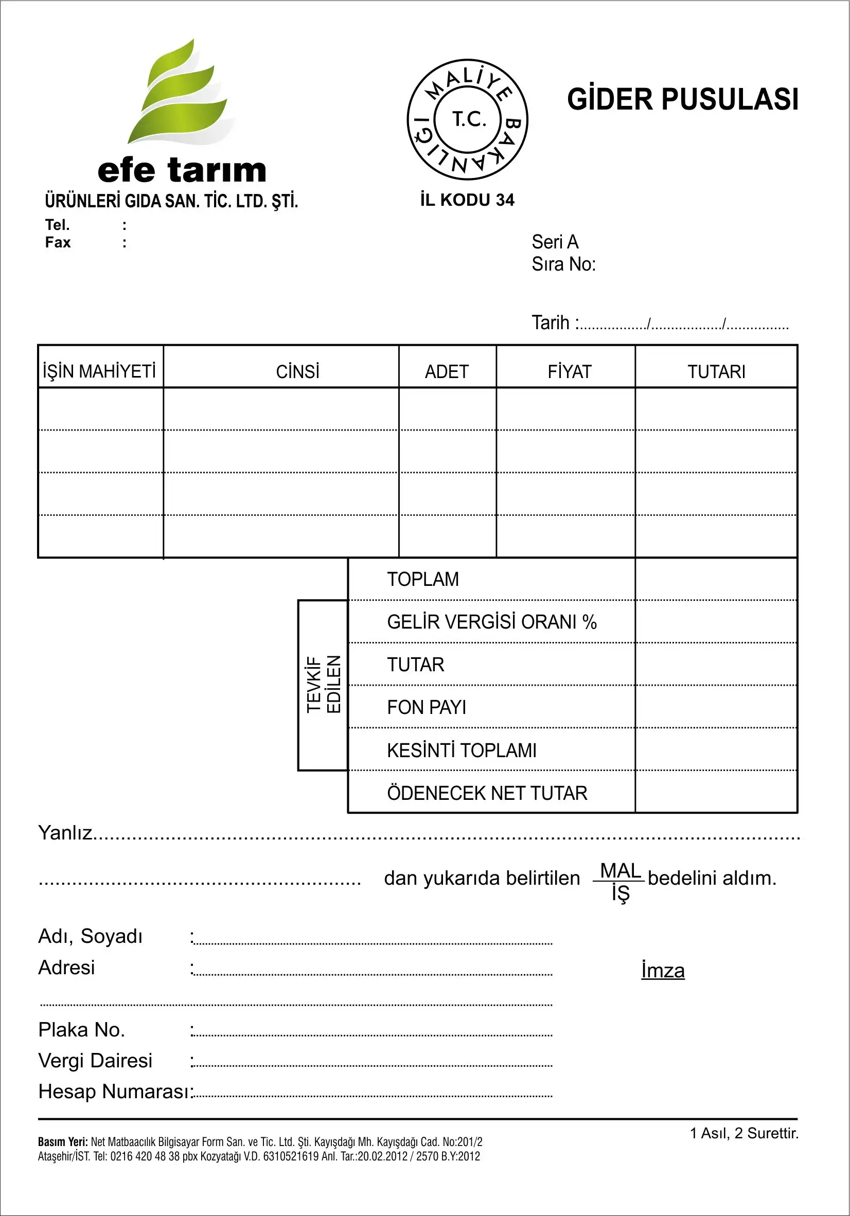 Gider pusulası basımı