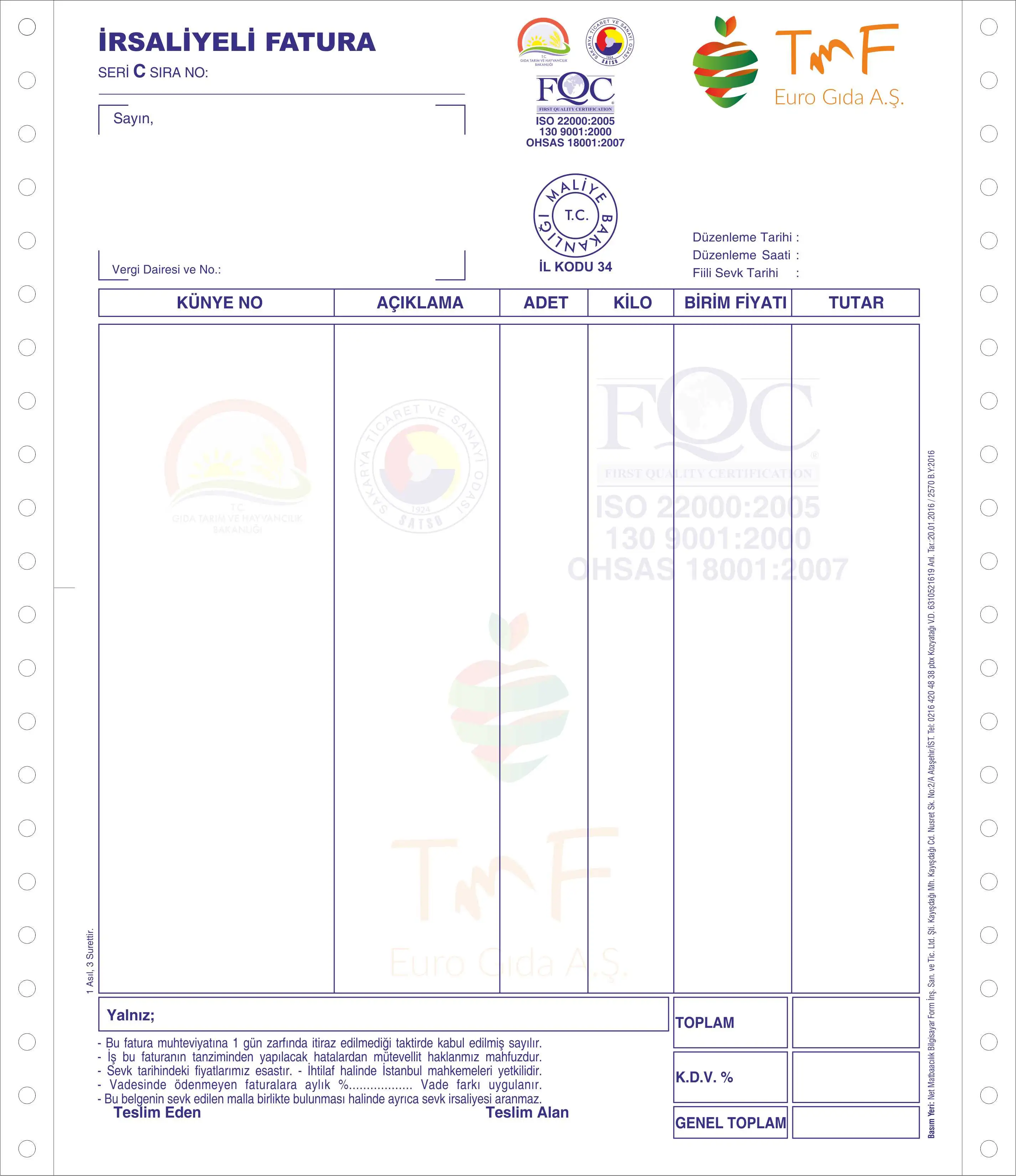 İrsaliyeli fatura örneği