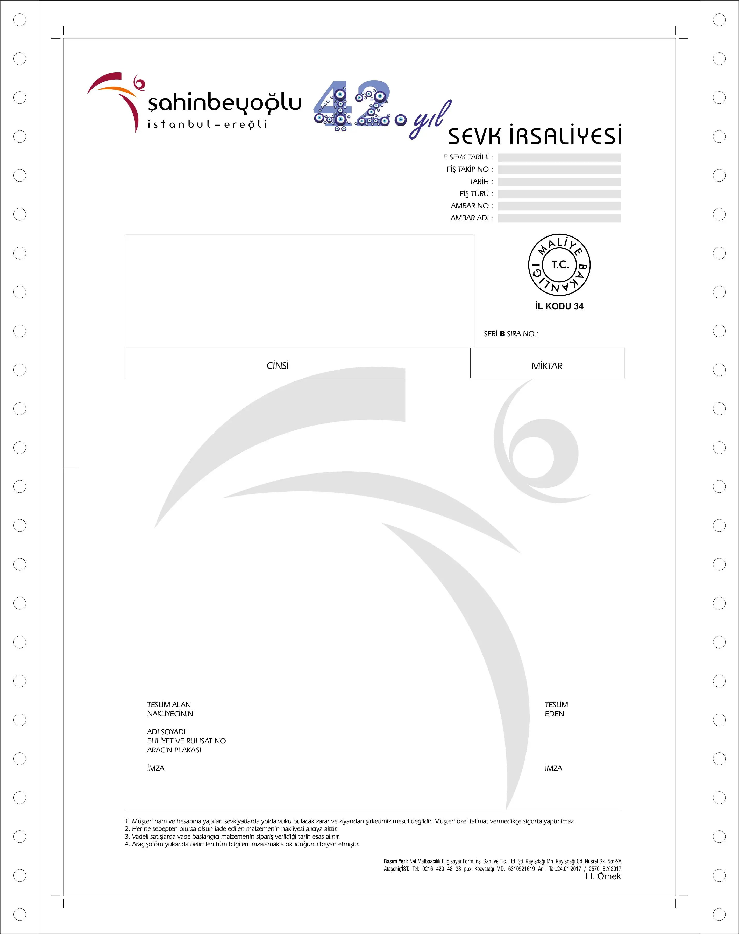 Sevk irsaliyesi basımı