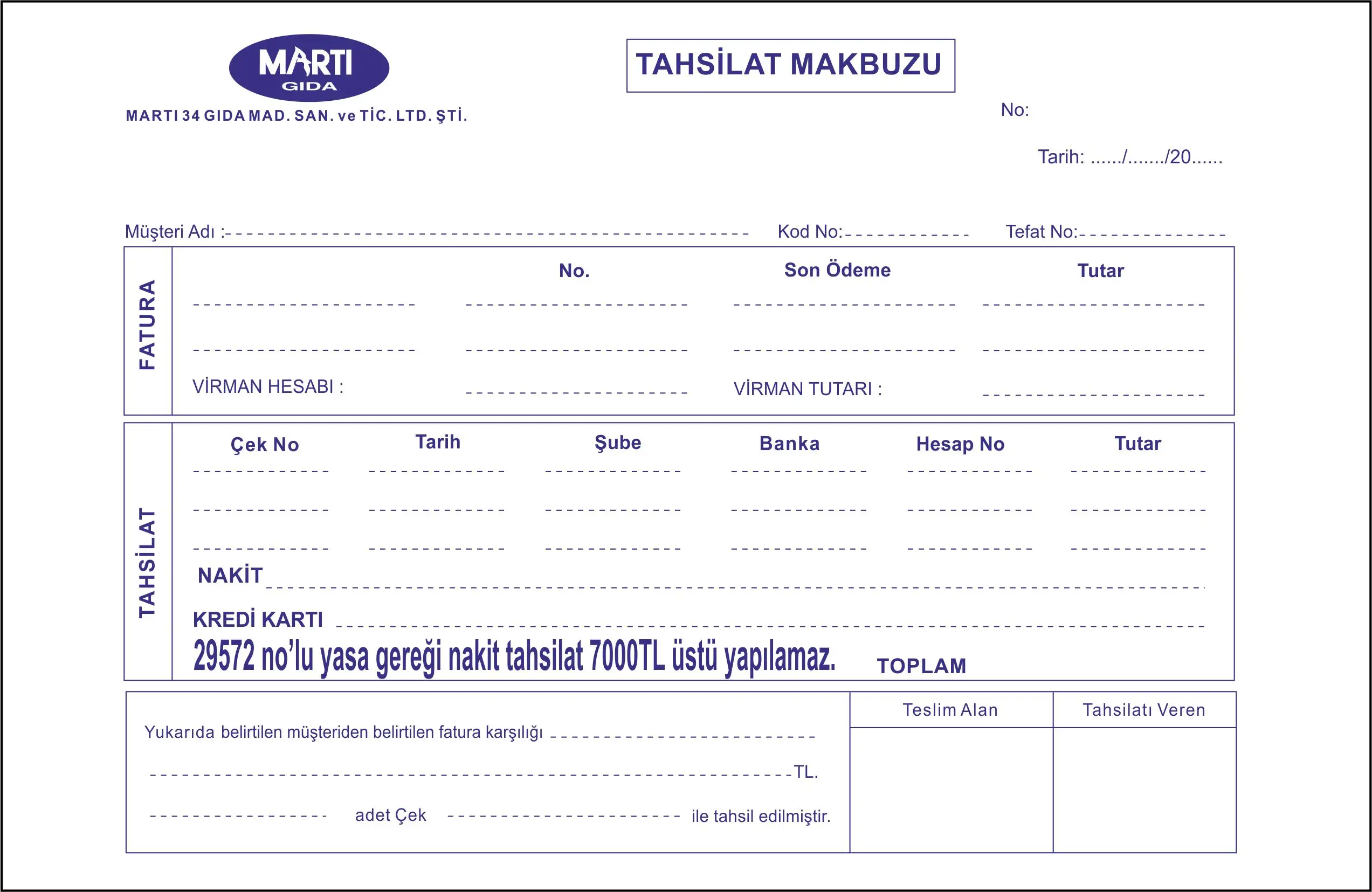Tahsilat Makbuzu Örneği