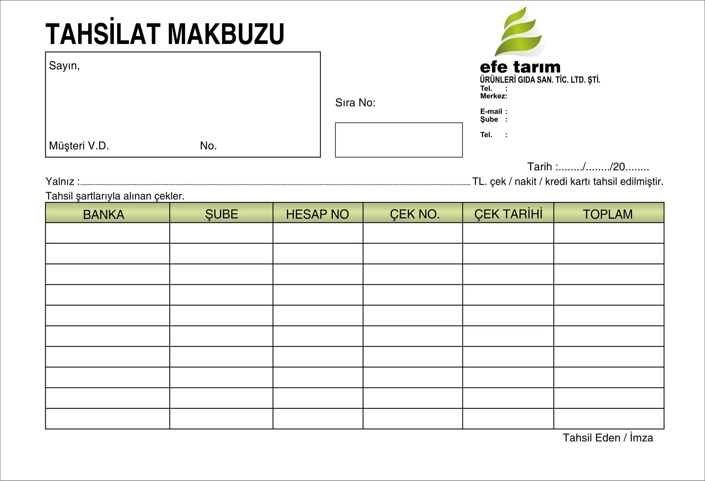 Standart Tahsilat Makbuzu