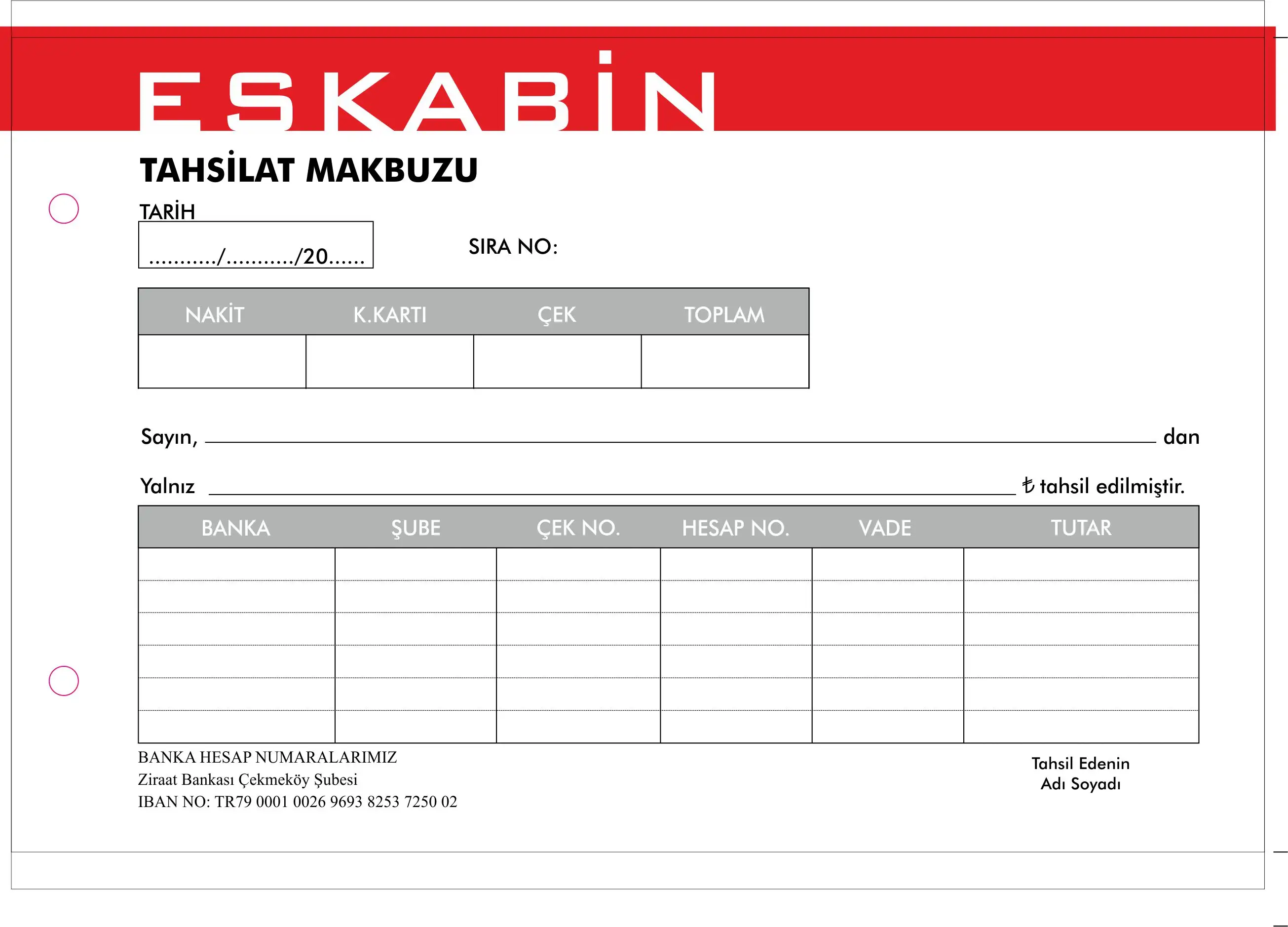 Seri Numaralı Tahsilat Makbuzu