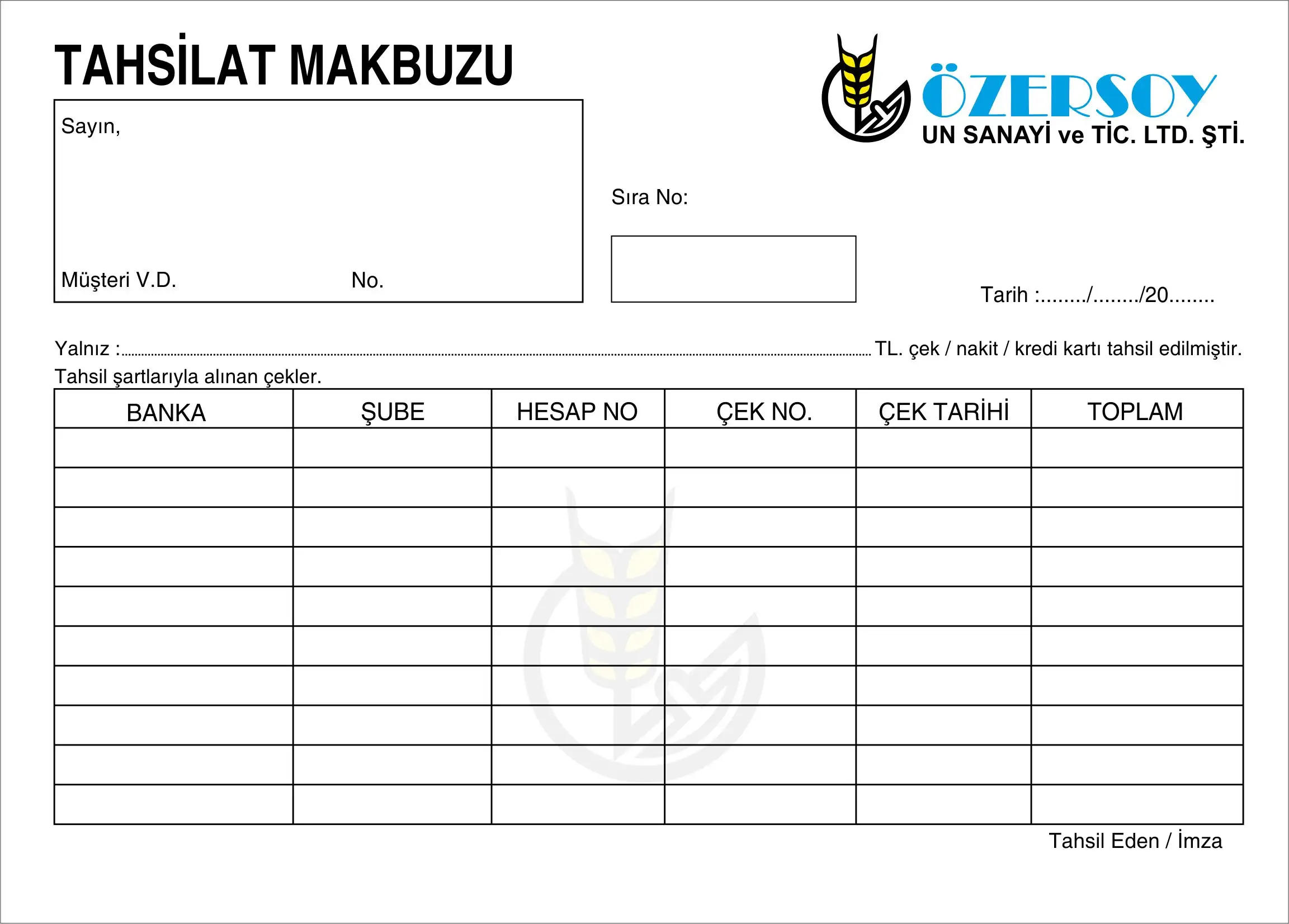 Kopyalı Tahsilat Makbuzu