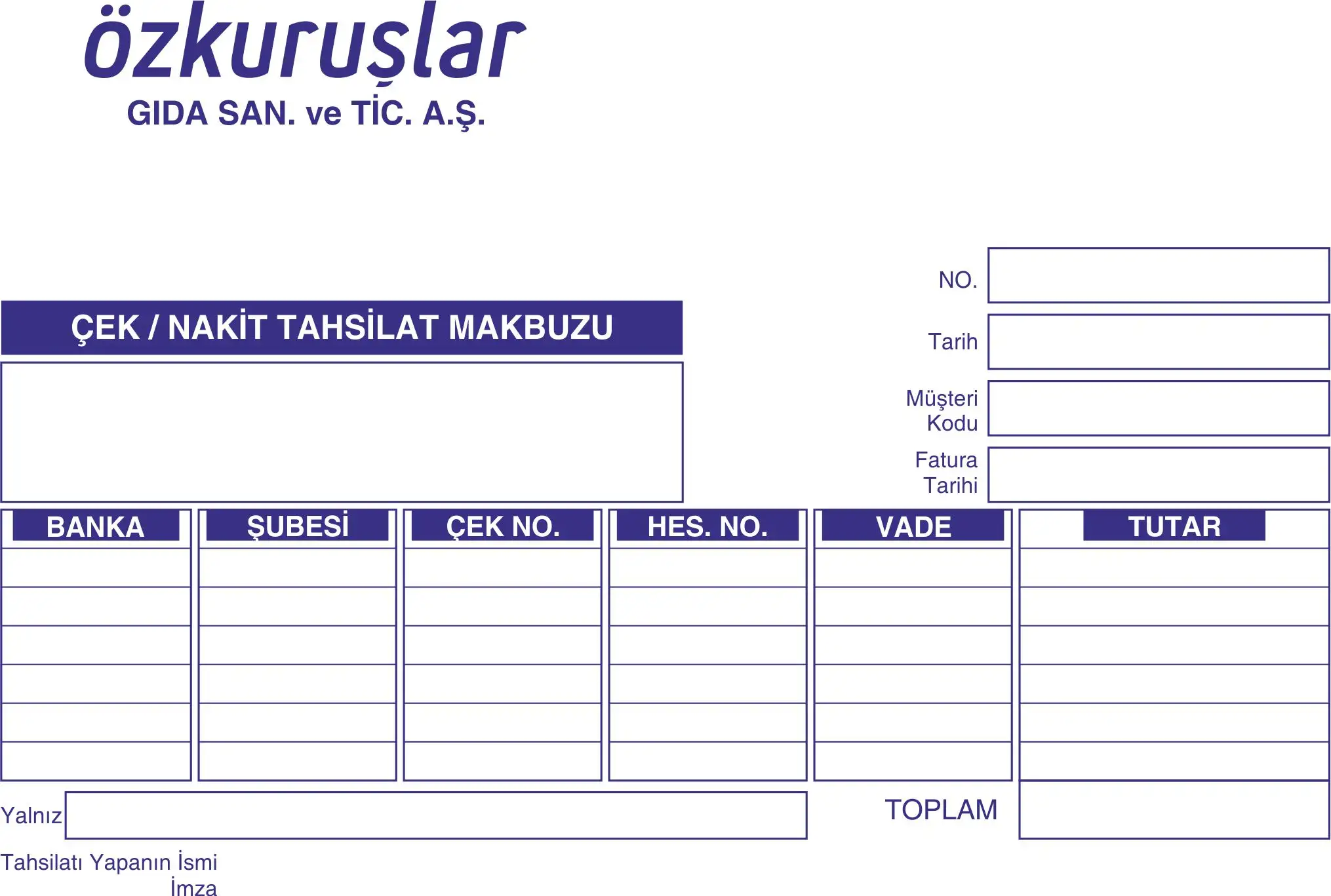 Sürekli Form Tahsilat Makbuzu