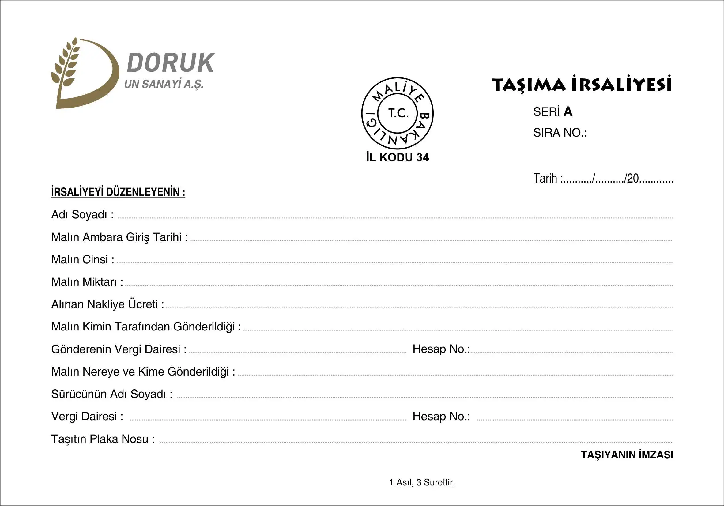 İki Nüsha Taşıma İrsaliyesi