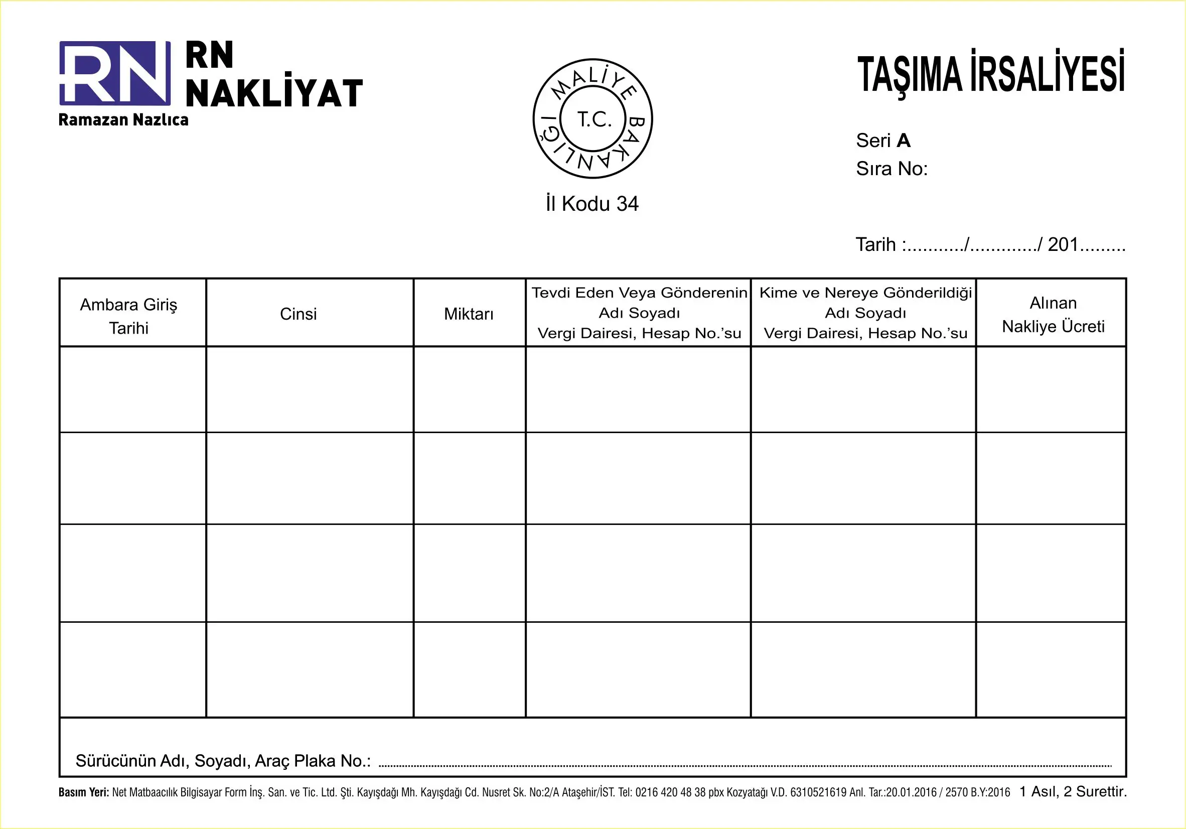 Perforeli Taşıma İrsaliyesi